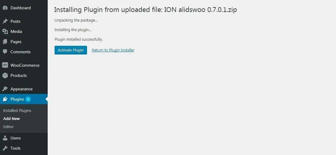 Aktivierung des alidropship woo Plugins