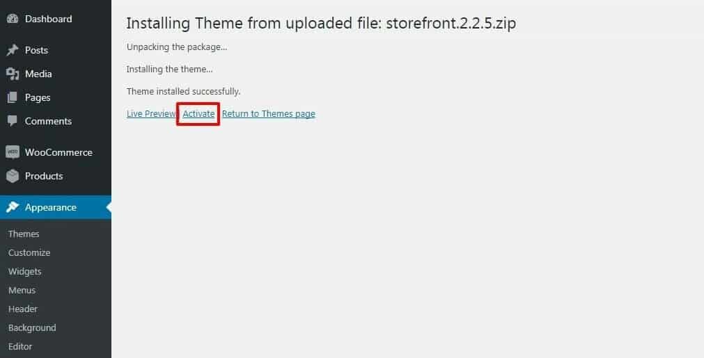 Aktivierung der Theme-Datei