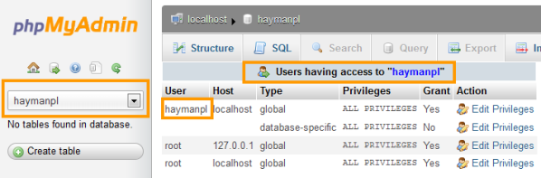 Database User Access