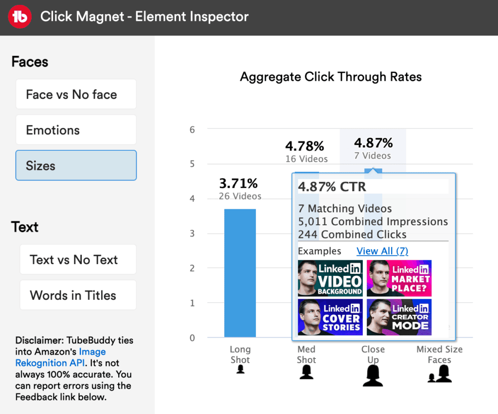 انقر فوق أحجام وجه مفتش عنصر المغناطيس ، قم بالمرور فوق مثال