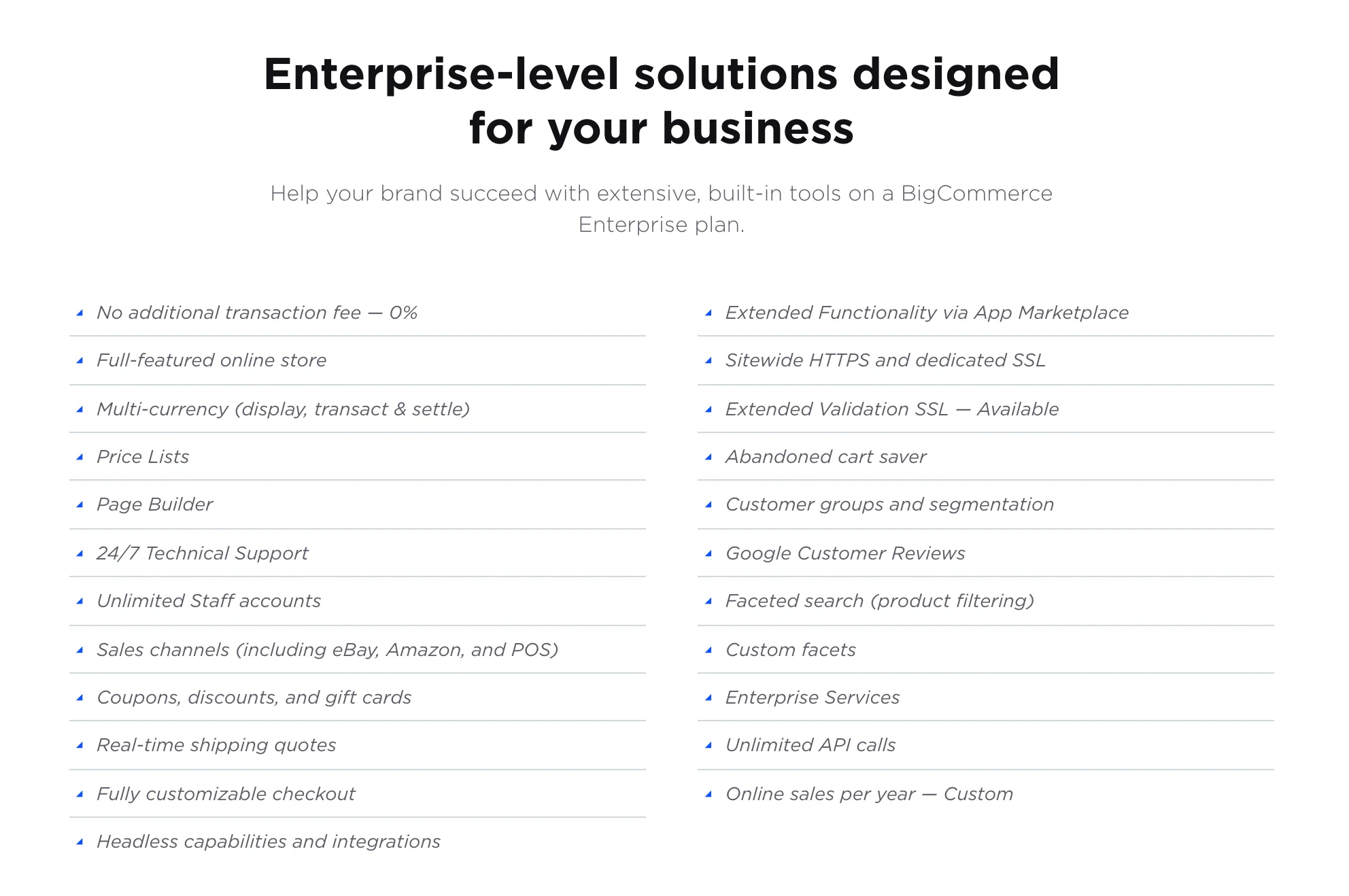 shopify plus vs bigcommerce enterprise: recursos do bigcommerce