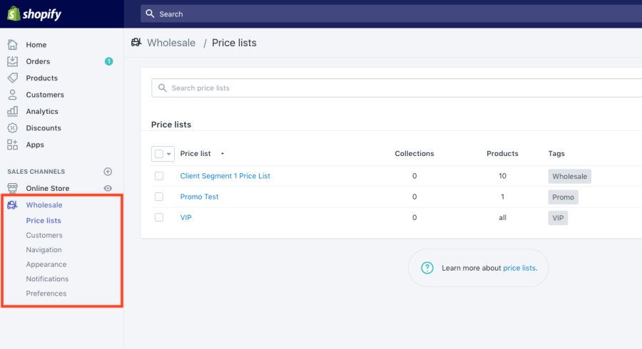 Interface de atacado do Shopify Plus (shopify plus vs bigcommerce enterprise)
