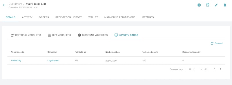 Müşteri sadakat kartı görünümü