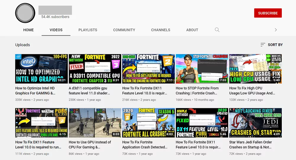 لقطة شاشة للصفحة الرئيسية لمدونة YouTube